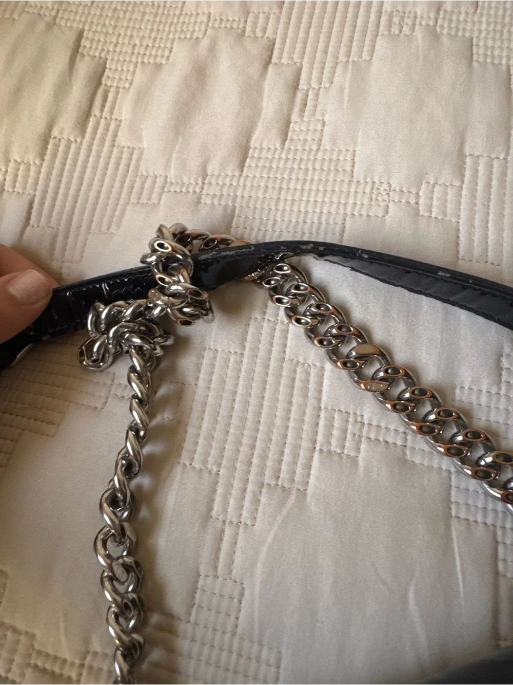 Dior Black Patent Leather Shoulder Bag with Silver Chain - Diorama bag